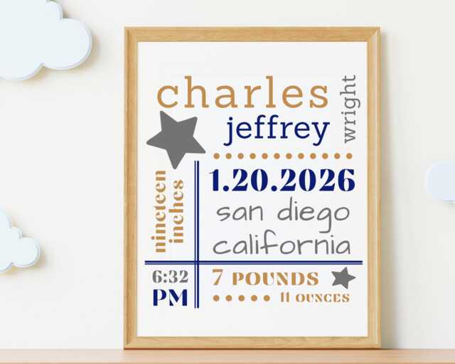 Custom Birth Stats Print Baby Name Typography Nursery Wall Art - Digital Download - image 1
