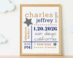 Custom Birth Stats Print Baby Name Typography Nursery Wall Art - Digital Download - thumbnail 1