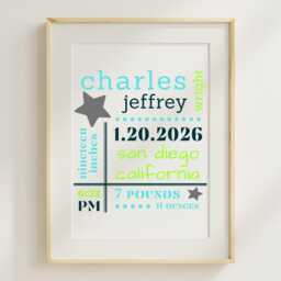 Custom Birth Stats Print Baby Name Typography Nursery Wall Art - Digital Download - thumbnail 2