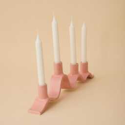 Pink Wavy Ceramic Candelabra - Handmade Candle Holder For Four Dinner Candles - thumbnail 3