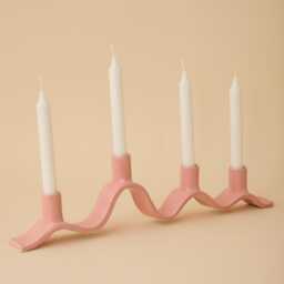 Pink Wavy Ceramic Candelabra - Handmade Candle Holder For Four Dinner Candles - thumbnail 2