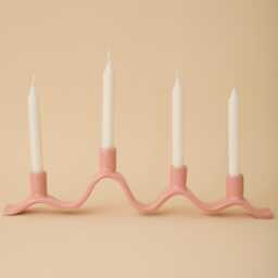 Pink Wavy Ceramic Candelabra - Handmade Candle Holder For Four Dinner Candles - thumbnail 1