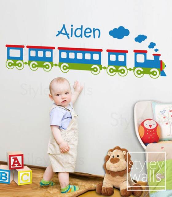 Train Wall Decal For Nursery Baby Room, Choo Personalized Vinyl Kids, Sticker - image 1