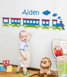 Train Wall Decal For Nursery Baby Room, Choo Personalized Vinyl Kids, Sticker - thumbnail 1