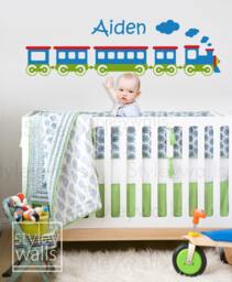 Train Wall Decal For Nursery Baby Room, Choo Personalized Vinyl Kids, Sticker - thumbnail 3
