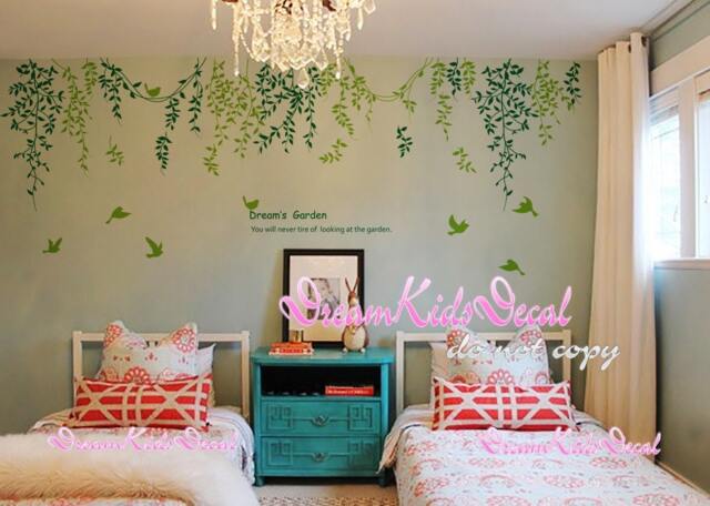Tree Wall Decal Nature Vines, Birds, Kids Room Decor - image 1