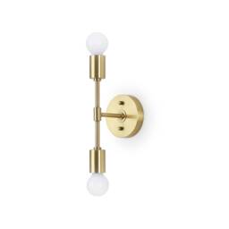 2 Light Brushed Gold Wall Sconce - Modern Minimalist Lighting For Bathroom, Vanity & Hallway Industrial Exposed Bulb Lamp Fixture - thumbnail 2