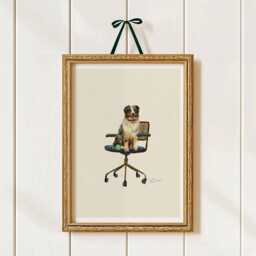 Australian Shepherd Print - Dogs On Chairs Collection 5x7 Inches/A5 A4 A3 - thumbnail 1