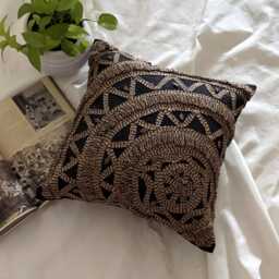 Black Art Silk Jute Laced Abstract Pattern 16x16 Contemporary Throw Pillow Cover - Rebel - thumbnail 3