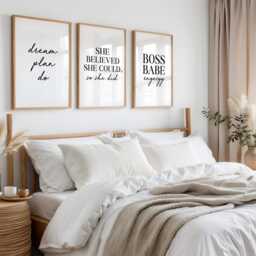 Motivational Wall Art Set Of 3, She Believed Could So Did, Dream Plan Do, Boss Babe Energy Prints, Black & White Decor - thumbnail 2