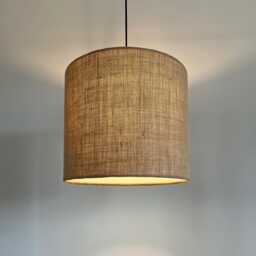 Natural Hessian Drum Lampshade/ Ceiling Shade With A White Lining, Beige, Brown Straight Sided Lampshade