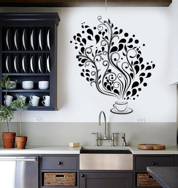 Wall Vinyl Decal Restaurant Kitchen Coffee Tea Flower Floral Decor 2389Di - image 1