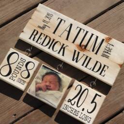 Newborn Birth Stats Wood Sign Personalized Announcement Wall Art Photo Baby Gift Picture On Custom Portrait For Mom - thumbnail 3
