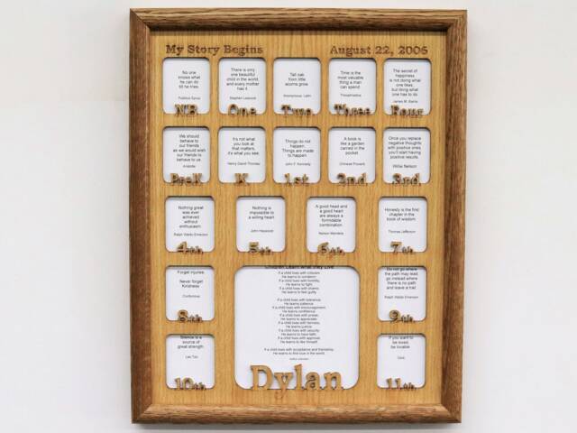 School Years Birth Thru 12Th Grade Picture Frame Personalized With Name 11x14 K-12Th Oak 18 Pictures - New Baby Gift For Parents - image 1
