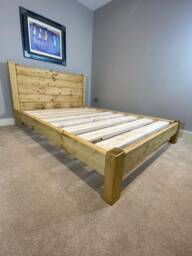 The Norfolk Rustic Pine Wood Bed Frame With Headboard, Thick Slats - thumbnail 1