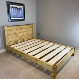The Norfolk Rustic Pine Wood Bed Frame With Headboard, Thick Slats - thumbnail 3