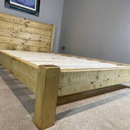 The Norfolk Rustic Pine Wood Bed Frame With Headboard, Thick Slats - thumbnail 2