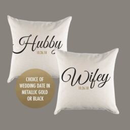 Hubby & Wifey Pillow Personalized Canvas Pillows Or Covers - Home Throw Bedroom Newlywed Wedding Shower Gift - thumbnail 1