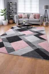 New Blush Pink Silver Grey Rugs Small Large Mats Modern Contemporary Design UK