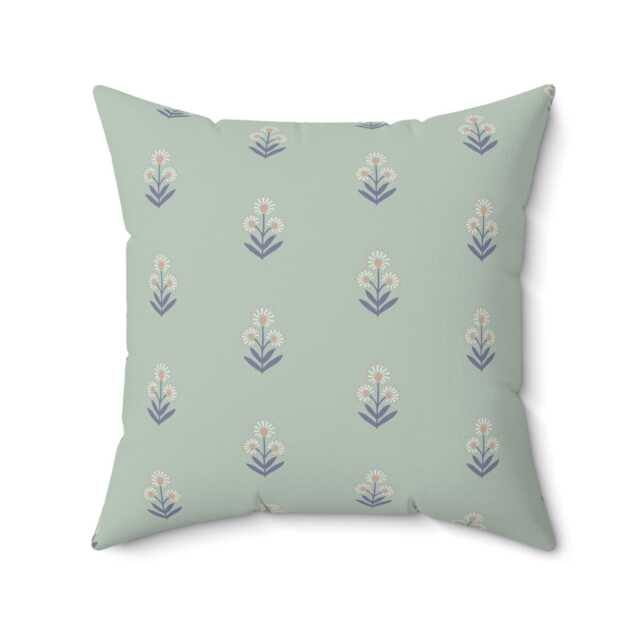 Square Throw Pillow, Boho Floral Block Print, Lavender Coral Mint, Nursery Decor, Flowers Decorative Bohemian Room Neutrals - image 1