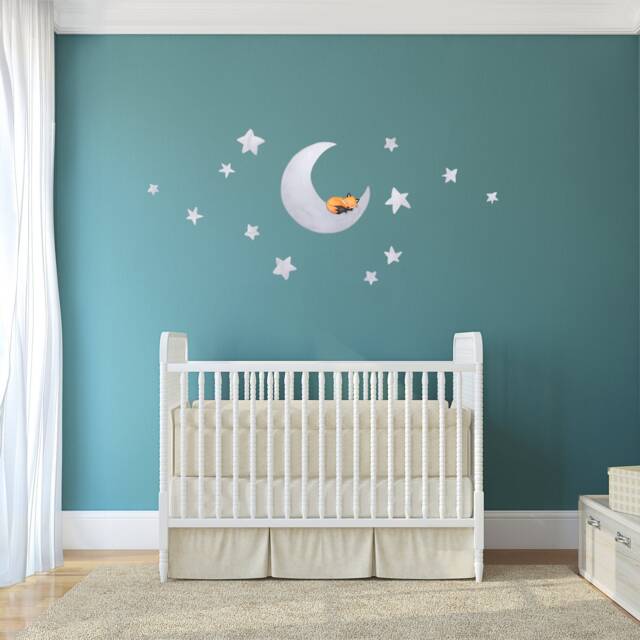 Fabric Wall Decal, Fox Moon Nursery, Toddler Watercolour Room Decor, Animal Stickers - image 1