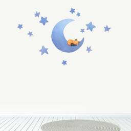 Fabric Wall Decal, Fox Moon Nursery, Toddler Watercolour Room Decor, Animal Stickers - thumbnail 2