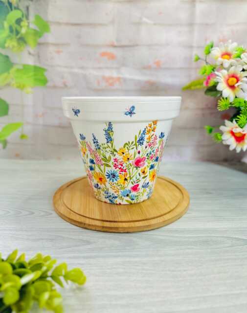 Decoupaged Terracotta Flower Pot, Wildflower Garden Planter - image 1