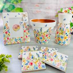 Decoupaged Terracotta Flower Pot, Wildflower Garden Planter - thumbnail 4