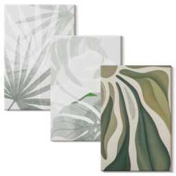 Canvas Art Set Of 3 - Plant Leaves in Shades Green & Gray, Wall Art, Plants Flowers Decor - thumbnail 2