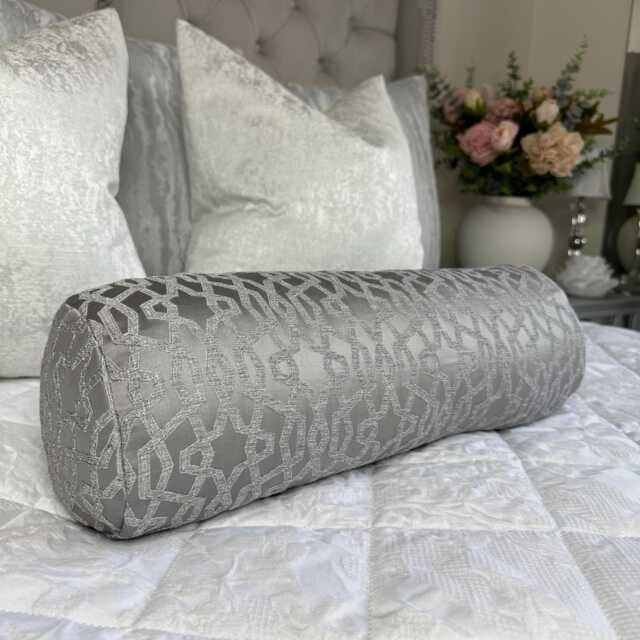 "Grey Bolster Cushion in Designer Fabric - Home Decor Accent 16"" X 6" - image 1