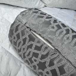 "Grey Bolster Cushion in Designer Fabric - Home Decor Accent 16"" X 6" - thumbnail 3