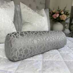 "Grey Bolster Cushion in Designer Fabric - Home Decor Accent 16"" X 6"