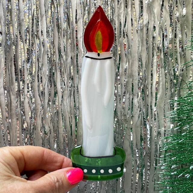 Fused Glass Candle, Christmas Tree Decoration, Window Hanging, Stocking Filler - image 1