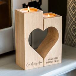 Personalised Wood Heart Candle Holder Set - New Home Gift Lc988 - thumbnail 3