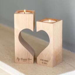 Personalised Wood Heart Candle Holder Set - New Home Gift Lc988 - thumbnail 2