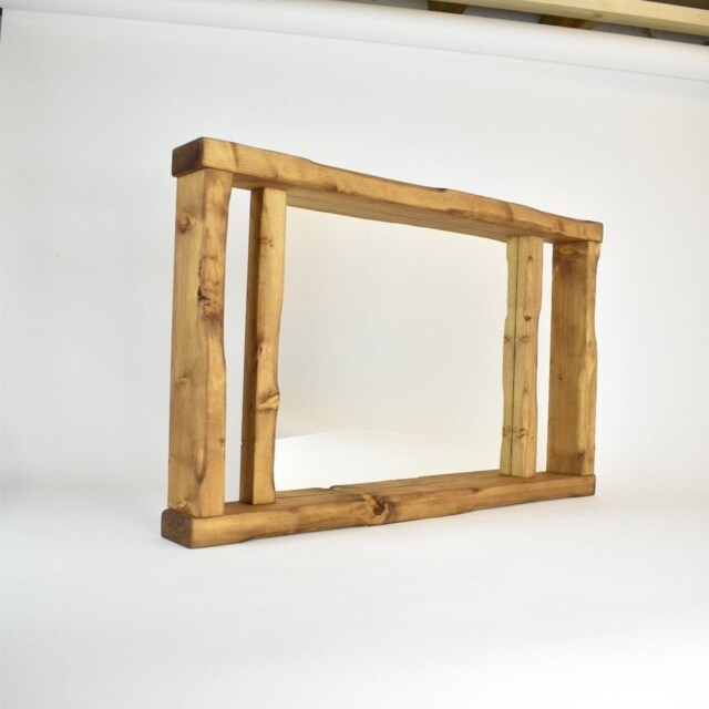 Mirror Shelf - Pillars Design Main Image Brown Mahogany Irregular Chunky Wood Distressed Driftwood Style Chic Mantel Shelving - image 1