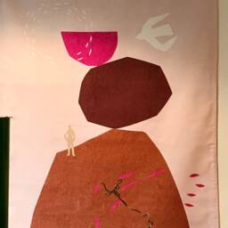 Abstract Wall Hanging/Tapestry, Pink, Xl Mountain, 90X150 cm, Robust Cotton, Red, On Top Of The World, Wall Hanging, Adds Atmosphere To Living Space - thumbnail 2