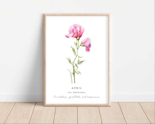 Personalised Birth Flower Art Flowers Birthday Gift Home Decor Wall Star Sign Meaning Mothers Day Family - image 1