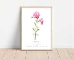 Personalised Birth Flower Art Flowers Birthday Gift Home Decor Wall Star Sign Meaning Mothers Day Family - thumbnail 1