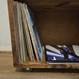 Rustic Pine Vinyl Record Storage Cabinet Turntable Stand & Amp Shelf - thumbnail 3