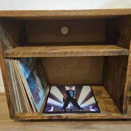 Rustic Pine Vinyl Record Storage Cabinet Turntable Stand & Amp Shelf - thumbnail 4