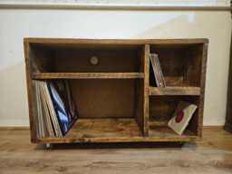 Rustic Pine Vinyl Record Storage Cabinet Turntable Stand & Amp Shelf - thumbnail 1