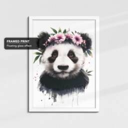 Panda Bear With Flower Tiara Painting Framed Poster Print & Canvas Wall Decor Art Bedroom Home Interior Gift For Dog Lover - thumbnail 3
