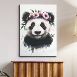 Panda Bear With Flower Tiara Painting Framed Poster Print & Canvas Wall Decor Art Bedroom Home Interior Gift For Dog Lover - thumbnail 1