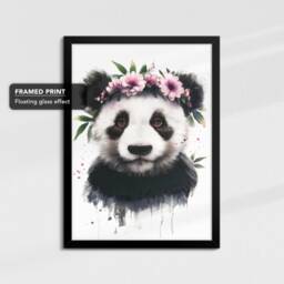 Panda Bear With Flower Tiara Painting Framed Poster Print & Canvas Wall Decor Art Bedroom Home Interior Gift For Dog Lover - thumbnail 2