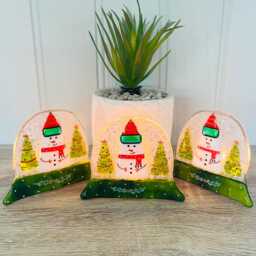 Festive Snowman Snowglobe Candle Holder Fused Glass Christmas Decoration - Cornish Fused Glass - thumbnail 3