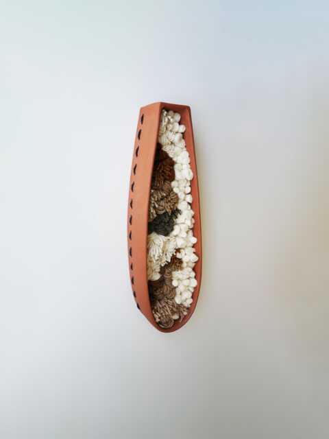 Handwoven Wool Wall Art Terracotta Clay Frame, Mushroom & Plant Dye - image 1