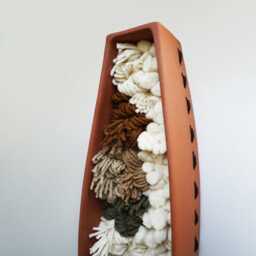 Handwoven Wool Wall Art Terracotta Clay Frame, Mushroom & Plant Dye - thumbnail 2