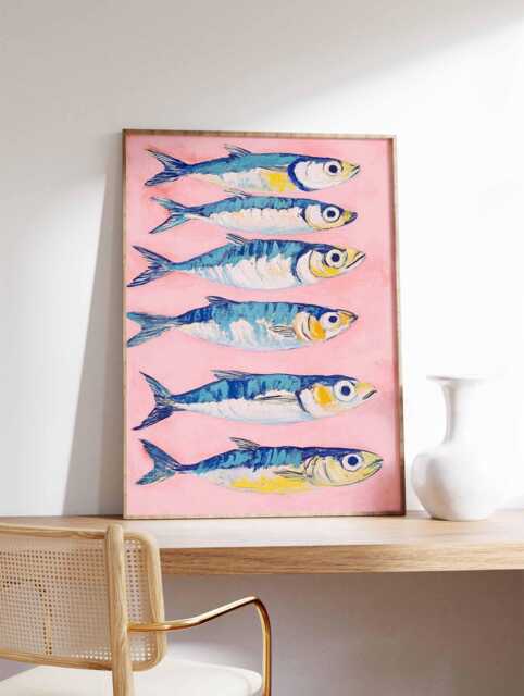 Sardines Print Vintage Poster Sardine Retro Wall Art Fish Print Colourful Kitchen - image 1