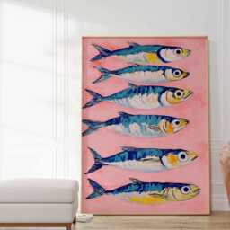 Sardines Print Vintage Poster Sardine Retro Wall Art Fish Print Colourful Kitchen - thumbnail 2